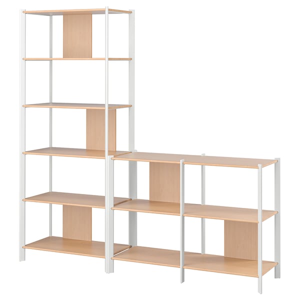 JÄTTESTA storage combination, white/light bamboo, 200x40x195 cm