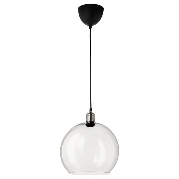 JAKOBSBYN / JÄLLBY pendant lamp, clear glass/nickel-plated, 30 cm