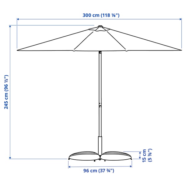 JOGGESÖ / IGGÖN parasol with base, tilting light grey-beige/dark grey, 300 cm