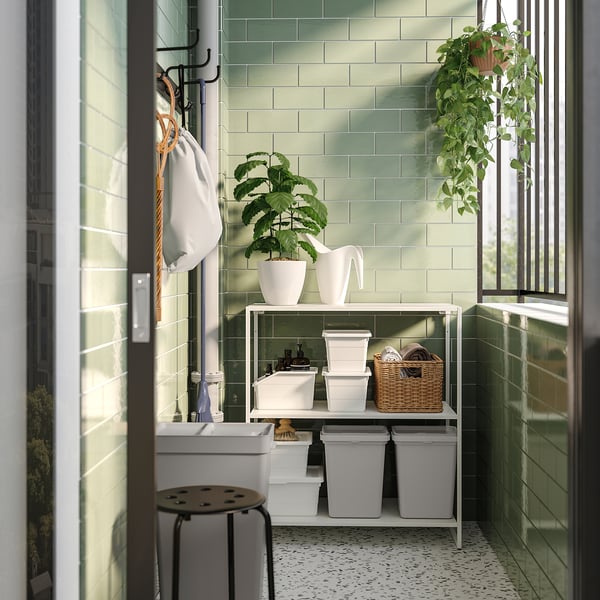 JOSTEIN shelf, metal/in/outdoor white, 77x40 cm