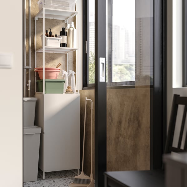 JOSTEIN shelving unit with door, in/outdoor/white, 41x44x180 cm