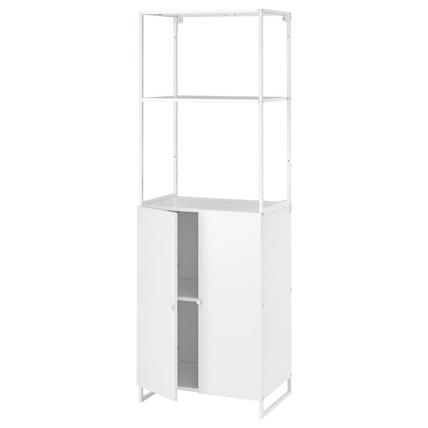 JOSTEIN shelving unit with doors, in/outdoor/white, 61x44x180 cm