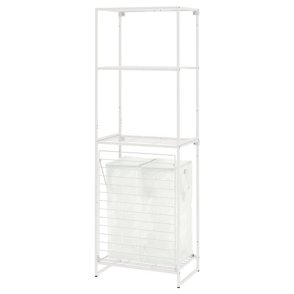 JOSTEIN shelving unit with bags, in/outdoor wire/transparent white, 61x40/76x180 cm