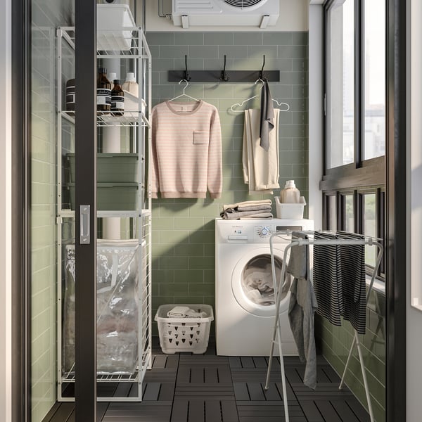 JOSTEIN shelving unit with bags, in/outdoor wire/transparent white, 61x40/76x180 cm