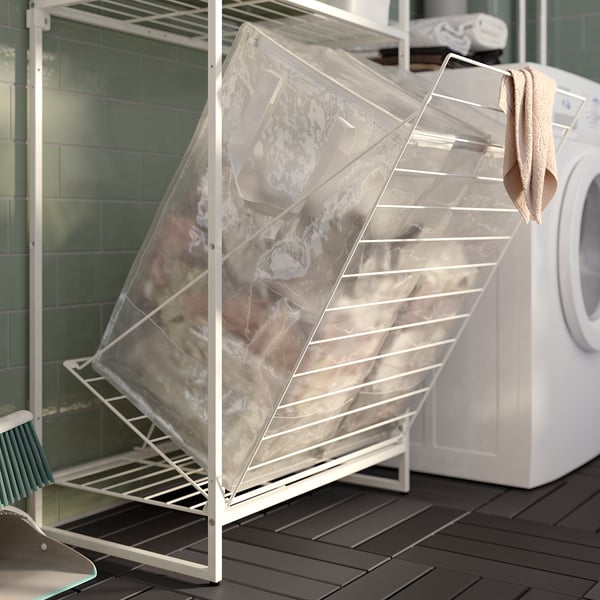 JOSTEIN shelving unit with bags, in/outdoor wire/transparent white, 61x40/76x180 cm