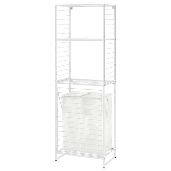 JOSTEIN shelving unit with bags+grid, in/outdoor wire/transparent white, 62x40/76x180 cm