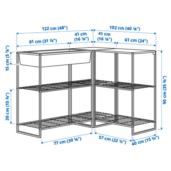 JOSTEIN shelving unit with container, in/outdoor/white, 122x102x90 cm