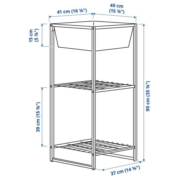 JOSTEIN shelving unit with container, in/outdoor/wire white, 41x40x90 cm