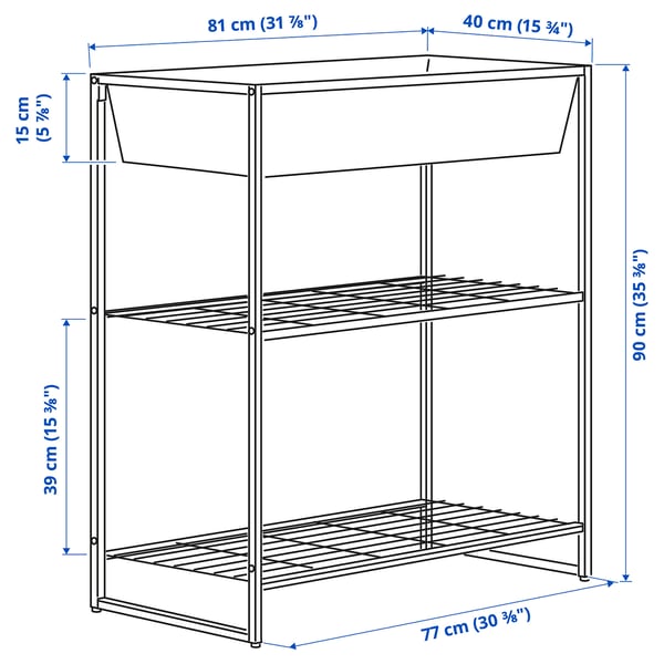JOSTEIN shelving unit with container, in/outdoor/wire white, 81x40x90 cm