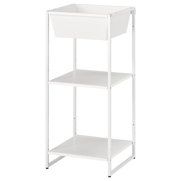 JOSTEIN shelving unit with container, in/outdoor/metal white, 41x40x90 cm