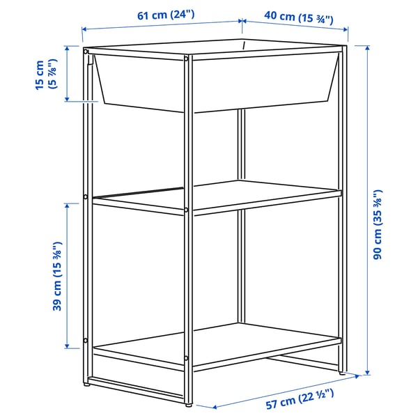 JOSTEIN shelving unit with container, in/outdoor/metal white, 61x40x90 cm