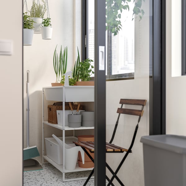JOSTEIN shelving unit with container, in/outdoor/metal white, 81x40x90 cm