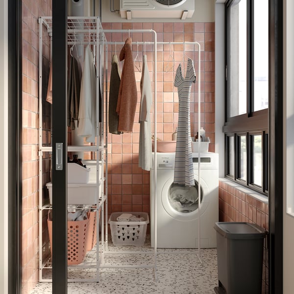 JOSTEIN shelving unit with drying rack, in/outdoor/wire white, 82x53/117x180 cm