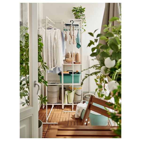 JOSTEIN shelving unit with drying rack, in/outdoor/wire white, 82x53/117x180 cm