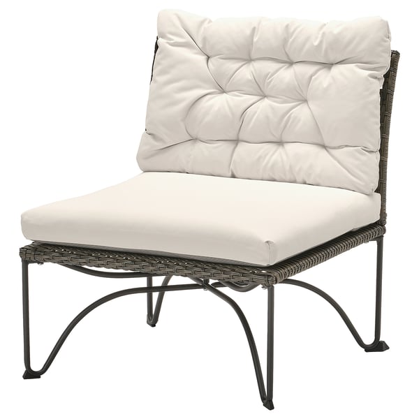 JUTHOLMEN easy chair, outdoor, dark grey/Kuddarna light grey-beige, 65x73x83 cm