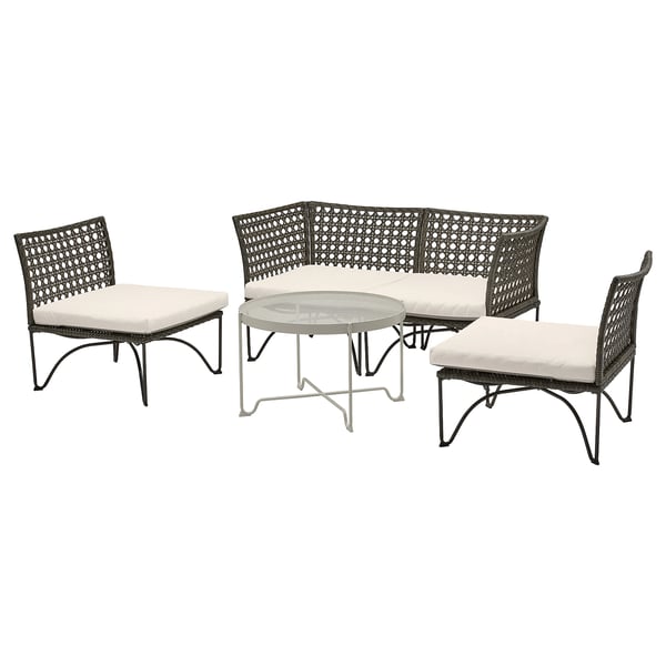 JUTHOLMEN 4-seat conversation set, outdoor, dark grey/Kuddarna light grey-beige, 73 cm