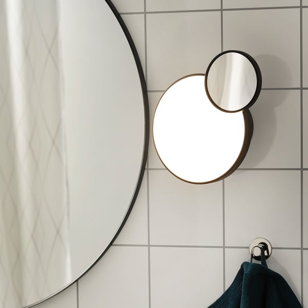 KABOMBA LED wall lamp with mirror, dimmable matt/black, 20 cm