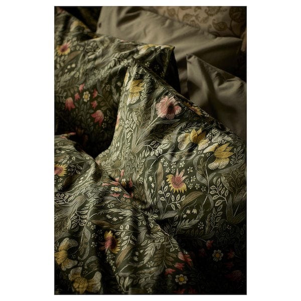Ikea KÄRRDUNÖRT - Duvet cover and 2 pillowcases, dark green/multicolour, 240x220/50x80 cm