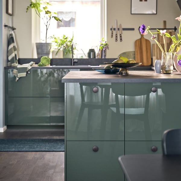 KALLARP door, high-gloss dark grey-green, 40x60 cm