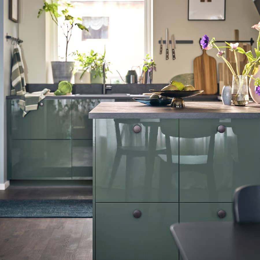 KALLARP door, high-gloss dark grey-green, 20x80 cm