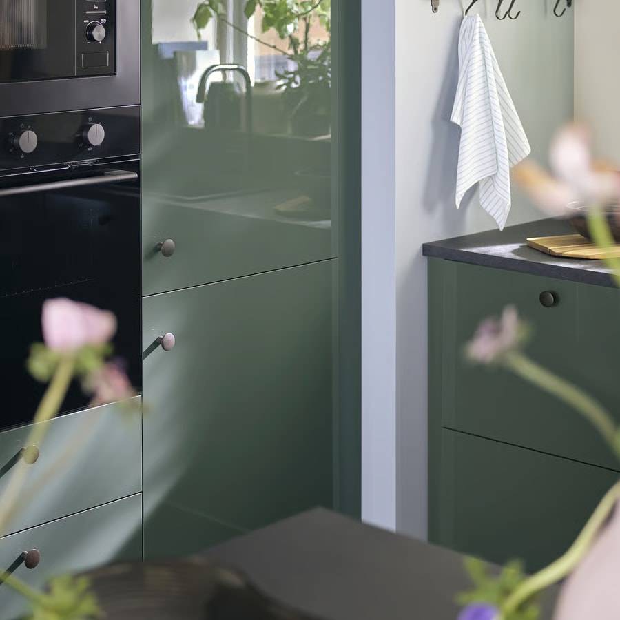 KALLARP door, high-gloss dark grey-green, 20x80 cm
