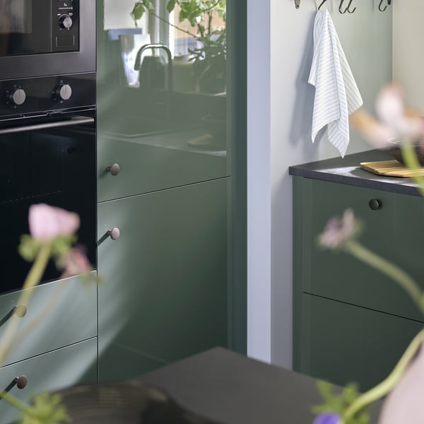 KALLARP door, high-gloss dark grey-green, 30x80 cm