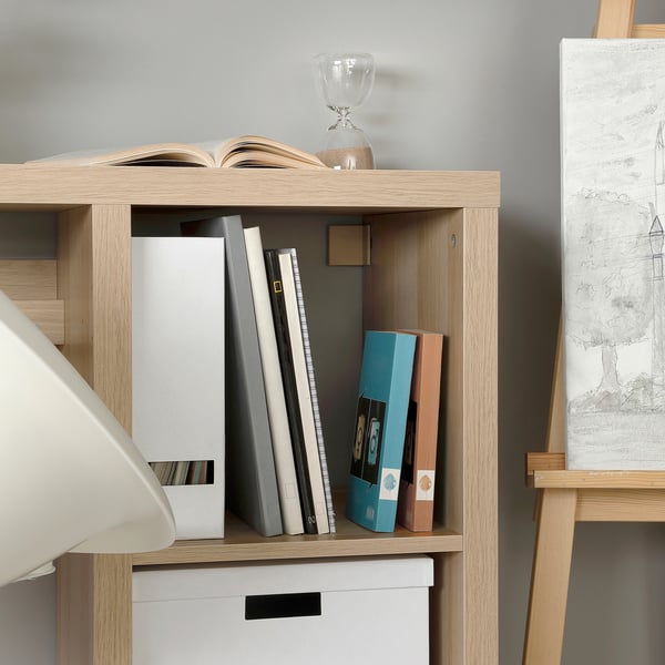KALLAX / ELDBERGET desk and chair, white stained oak effect/dark grey black