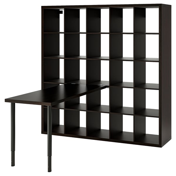 KALLAX / LAGKAPTEN desk combination, black/black-brown, 182x159x182 cm