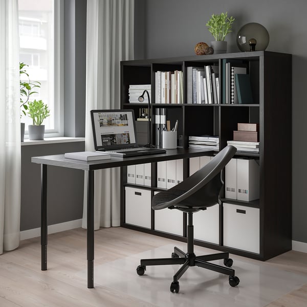 KALLAX / LAGKAPTEN desk combination, black/black-brown, 147x159x147 cm