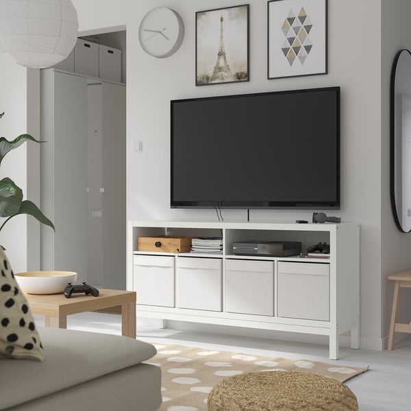 KALLAX tv bench with underframe, white, 147x39x78 cm