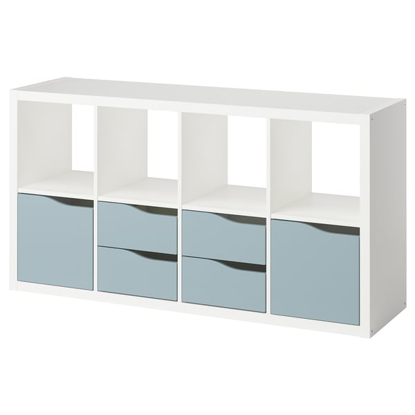 KALLAX shelving unit, with 2 doors/4 drawers white/light grey-blue wave shaped, 147x77 cm