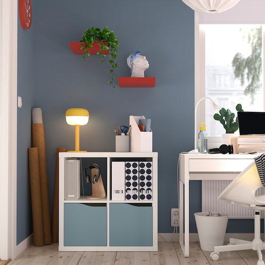 KALLAX shelving unit, with 2 doors white/light grey-blue wave shaped, 77x77 cm
