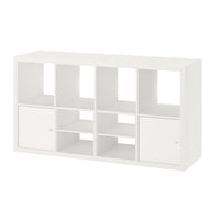 KALLAX shelving unit, with 2 doors/with 2 shelf inserts white, 147x77 cm