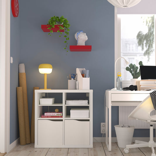 KALLAX shelving unit, with 2 doors with 2 shelf inserts/wave shaped white, 77x77 cm