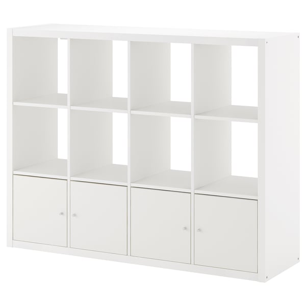 KALLAX shelving unit with 4 inserts, white, 147x112 cm