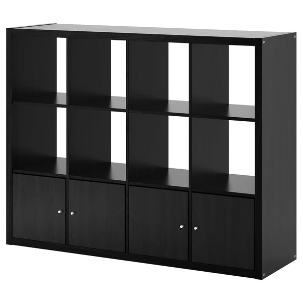 KALLAX shelving unit with 4 inserts, black-brown, 147x112 cm