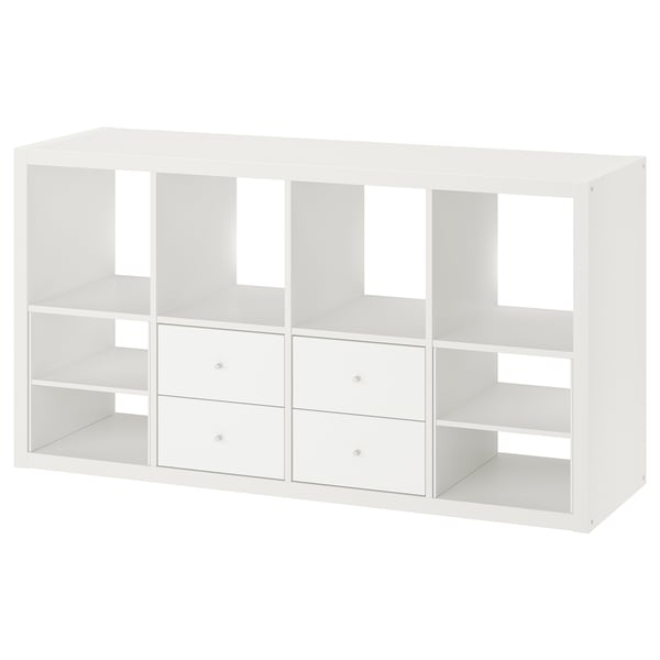 KALLAX shelving unit, with 4 drawers/with 2 shelf inserts white, 147x77 cm