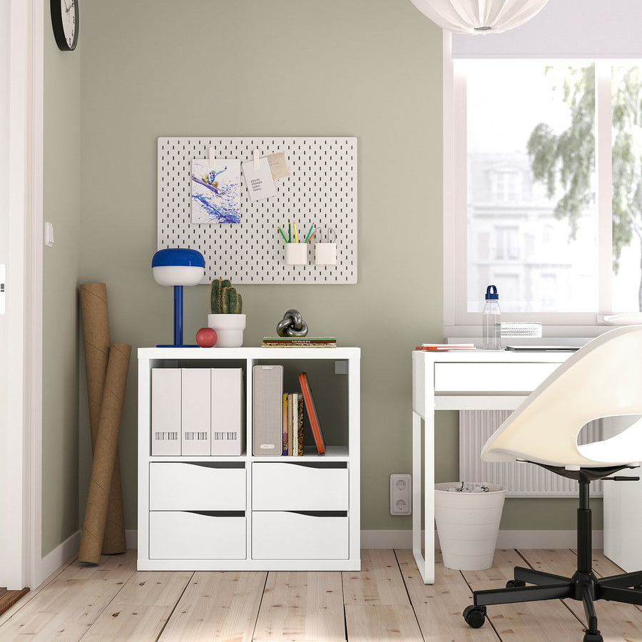 KALLAX shelving unit, with 4 drawers wave shaped/white, 76.5x76.5x39 cm