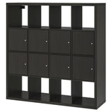 KALLAX shelving unit with 8 inserts, black-brown, 147x147 cm