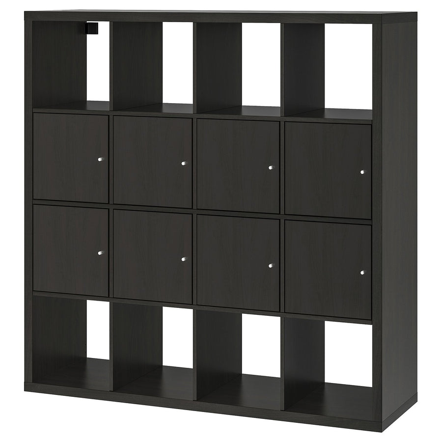 KALLAX shelving unit with 8 inserts, black-brown, 147x147 cm