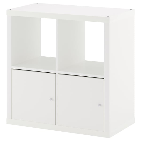 KALLAX shelving unit with doors, white, 77x77 cm