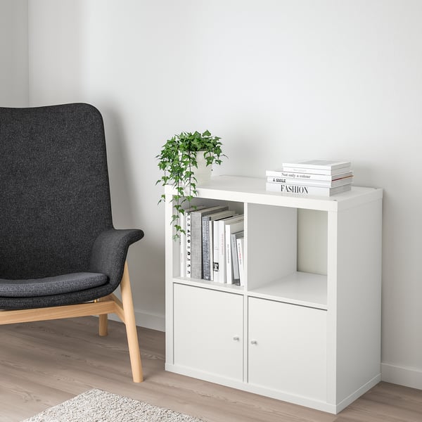 KALLAX shelving unit with doors, white, 77x77 cm
