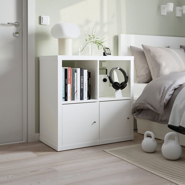 KALLAX shelving unit with doors, white, 77x77 cm