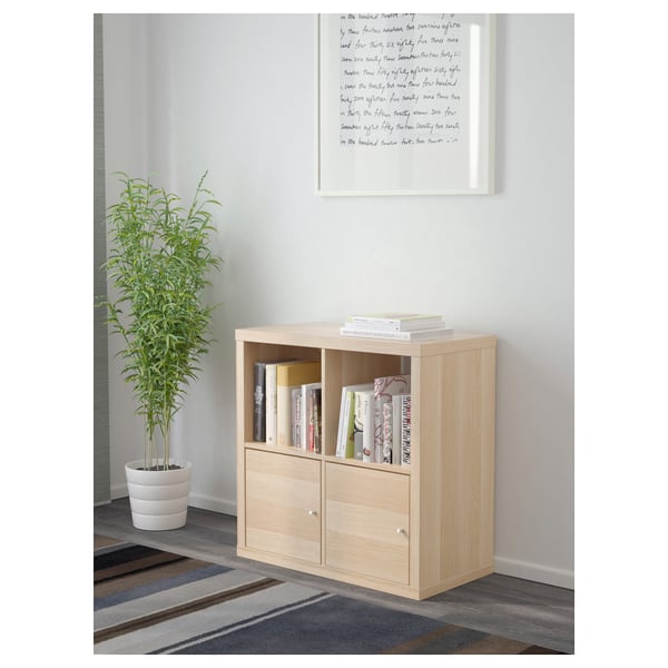 KALLAX shelving unit with doors, white stained oak effect, 77x77 cm