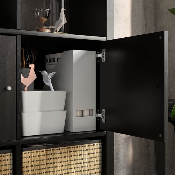 KALLAX shelving unit with doors, black-brown, 77x147 cm