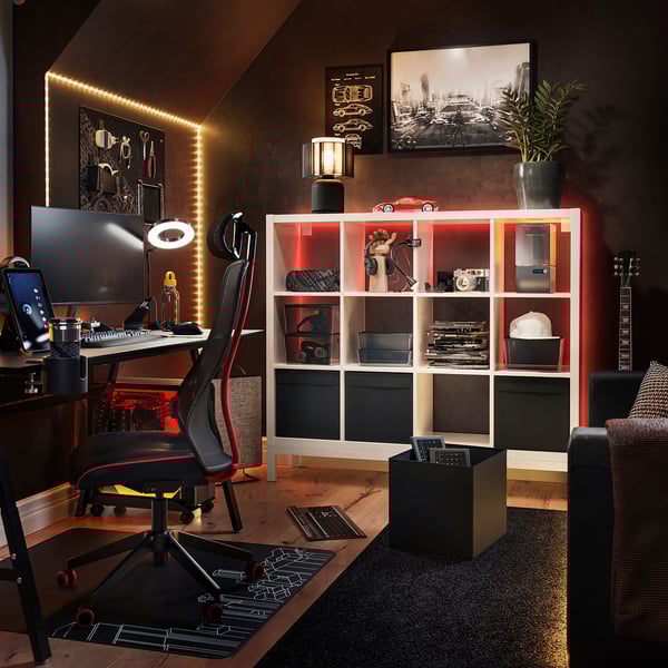 KALLAX shelving unit with underframe, white/white, 147x129 cm