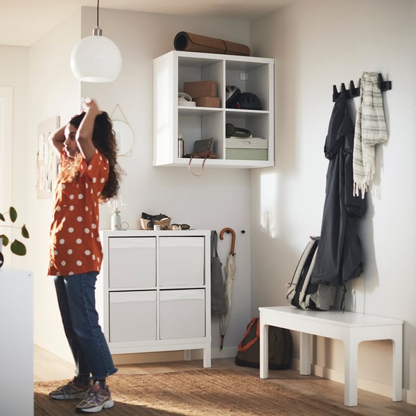 KALLAX shelving unit with underframe, white/white, 77x94 cm