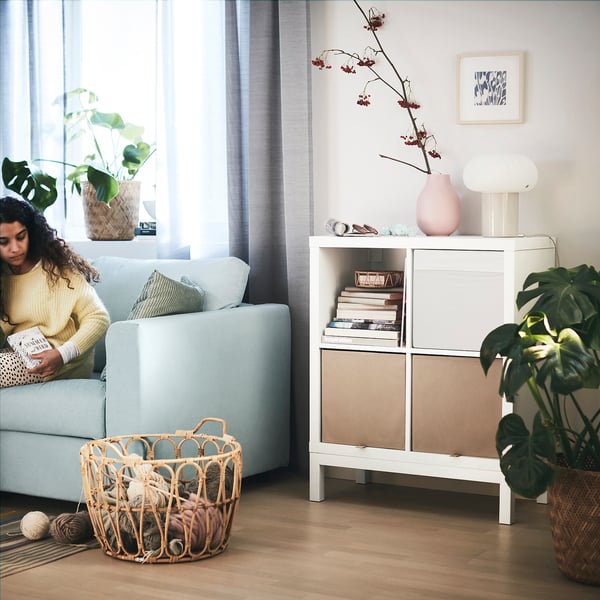 KALLAX shelving unit with underframe, white/white, 77x94 cm