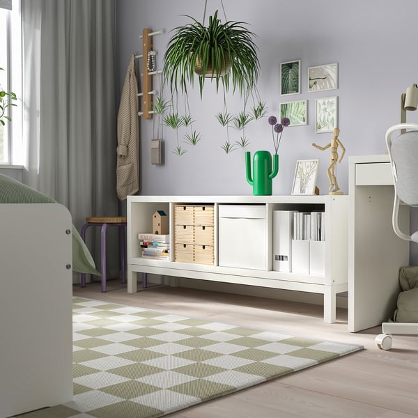 KALLAX shelving unit with underframe, white/white, 147x59 cm