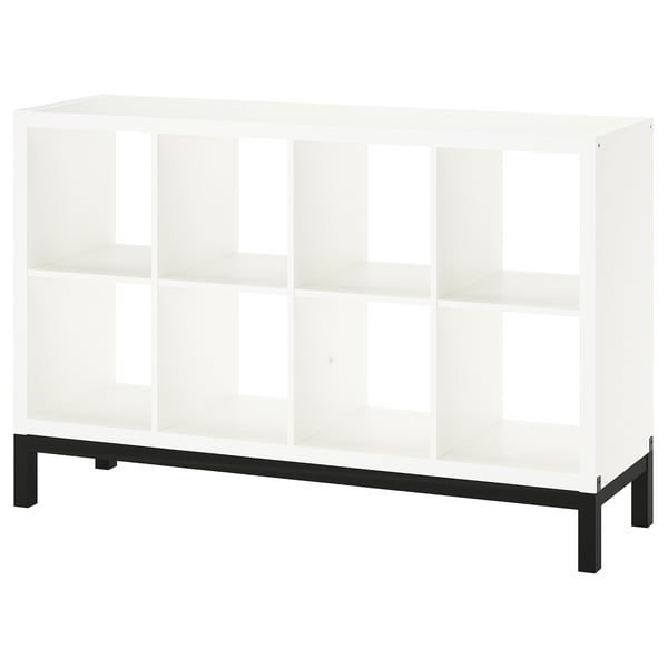 KALLAX shelving unit with underframe, white/black, 147x94 cm